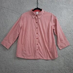 Rebecca Malone Red White Gingham Check Button-Up Shirt XL Cotton BLEND Summer